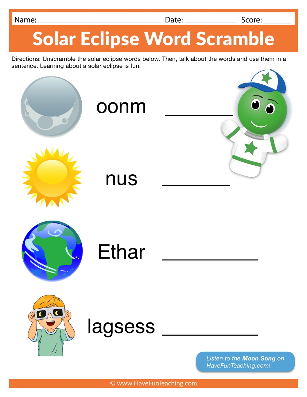 Solar Eclipse Worksheets For Elementary Students Engaging Educational 
