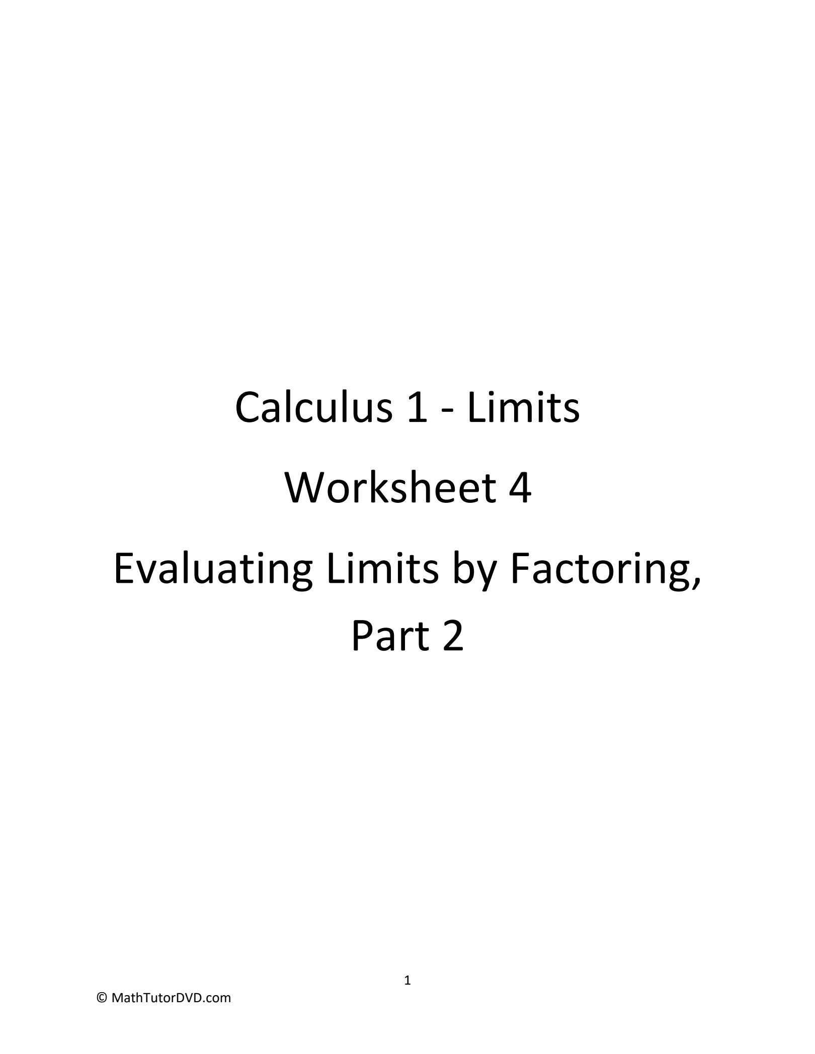 calculus limits worksheet