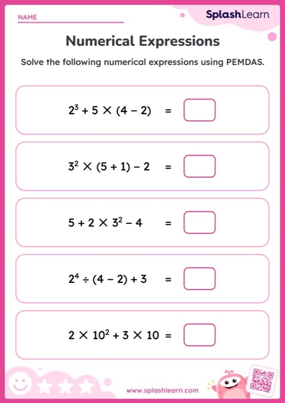 worksheet evaluating expressions
