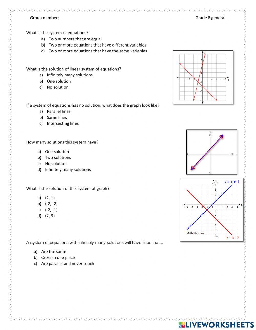Solve System Of Equations By Graphing Worksheet Live Worksheets 