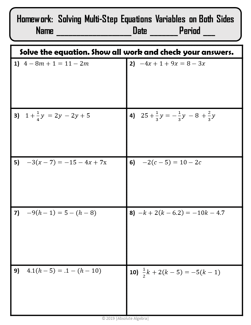 Solving Equations With Variables On Both Sides Worksheet 47 OFF 