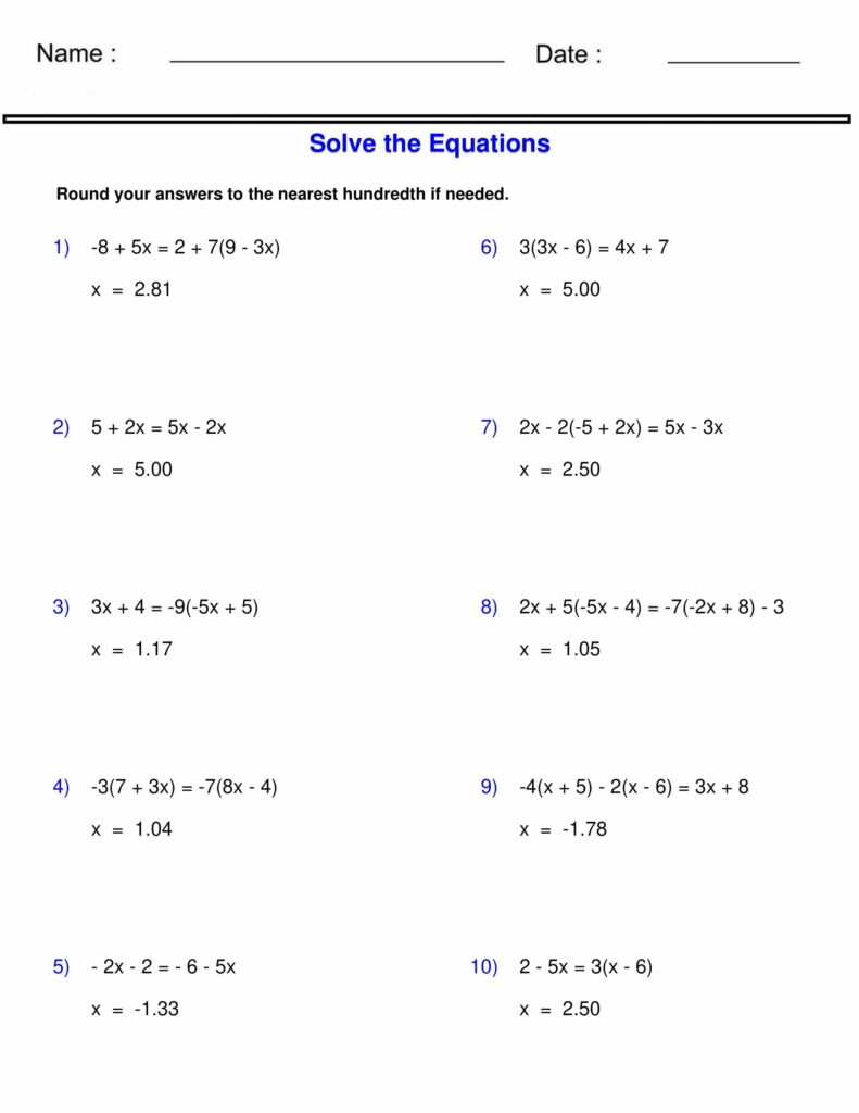 solving equations with variables on each side worksheet
