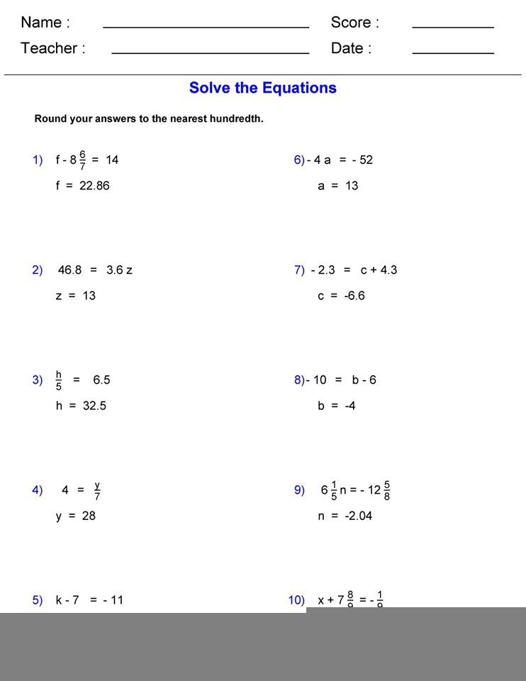 Solving Equations Worksheet With Answers Function Worksheets