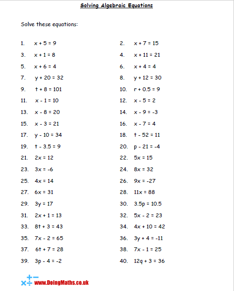 solving for x worksheets
