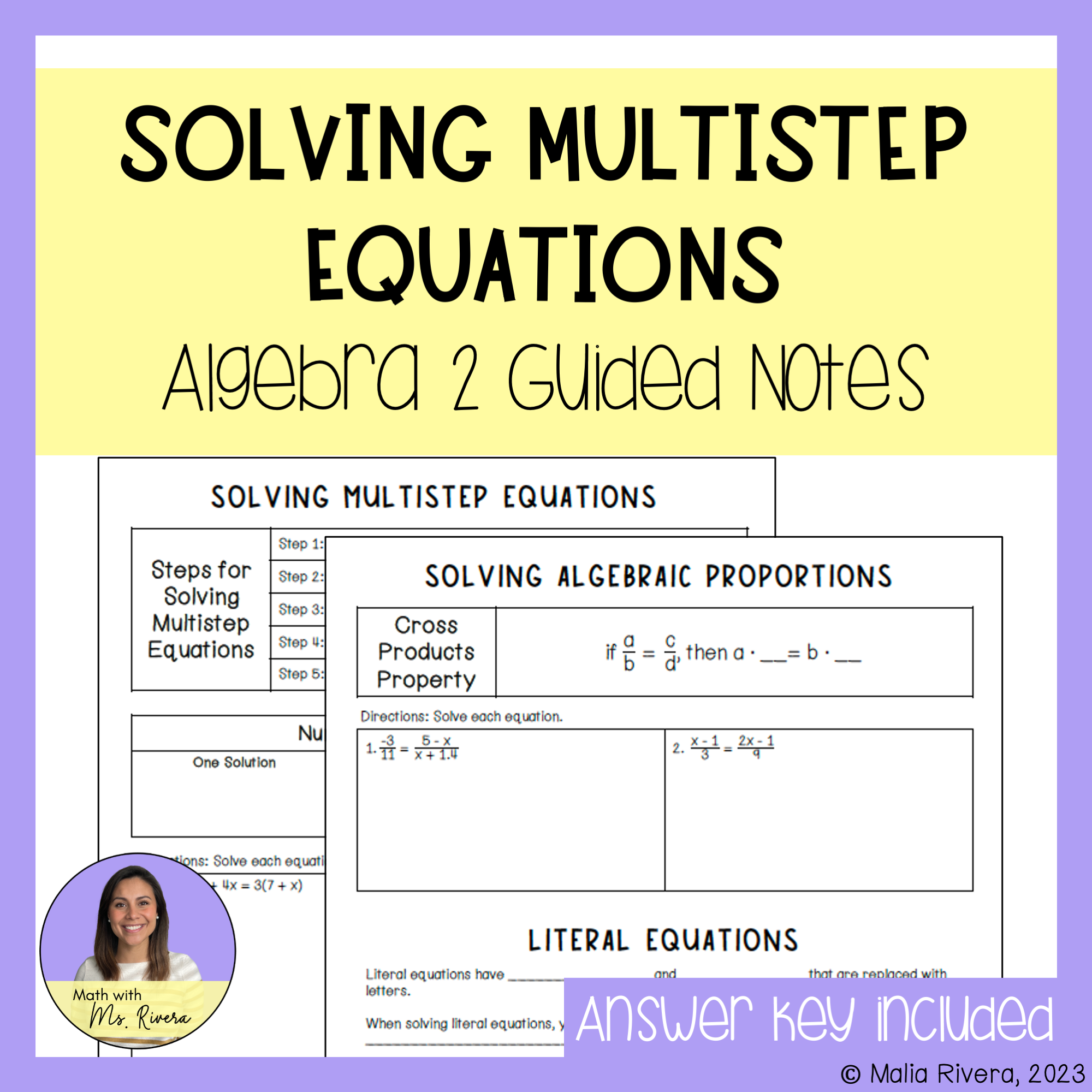 Solving Multistep Equations Guided Notes For Algebra 2 Made By 