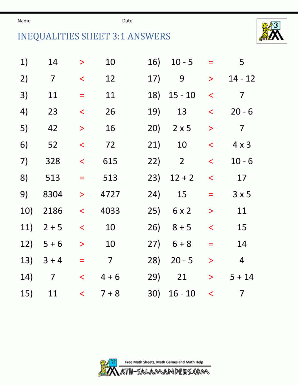 solving one step inequalities worksheet