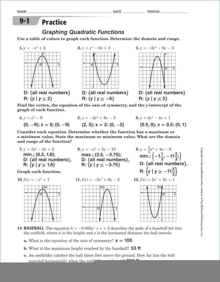 Solving Quadratics By Graphing And Factoring Review Worksheet 