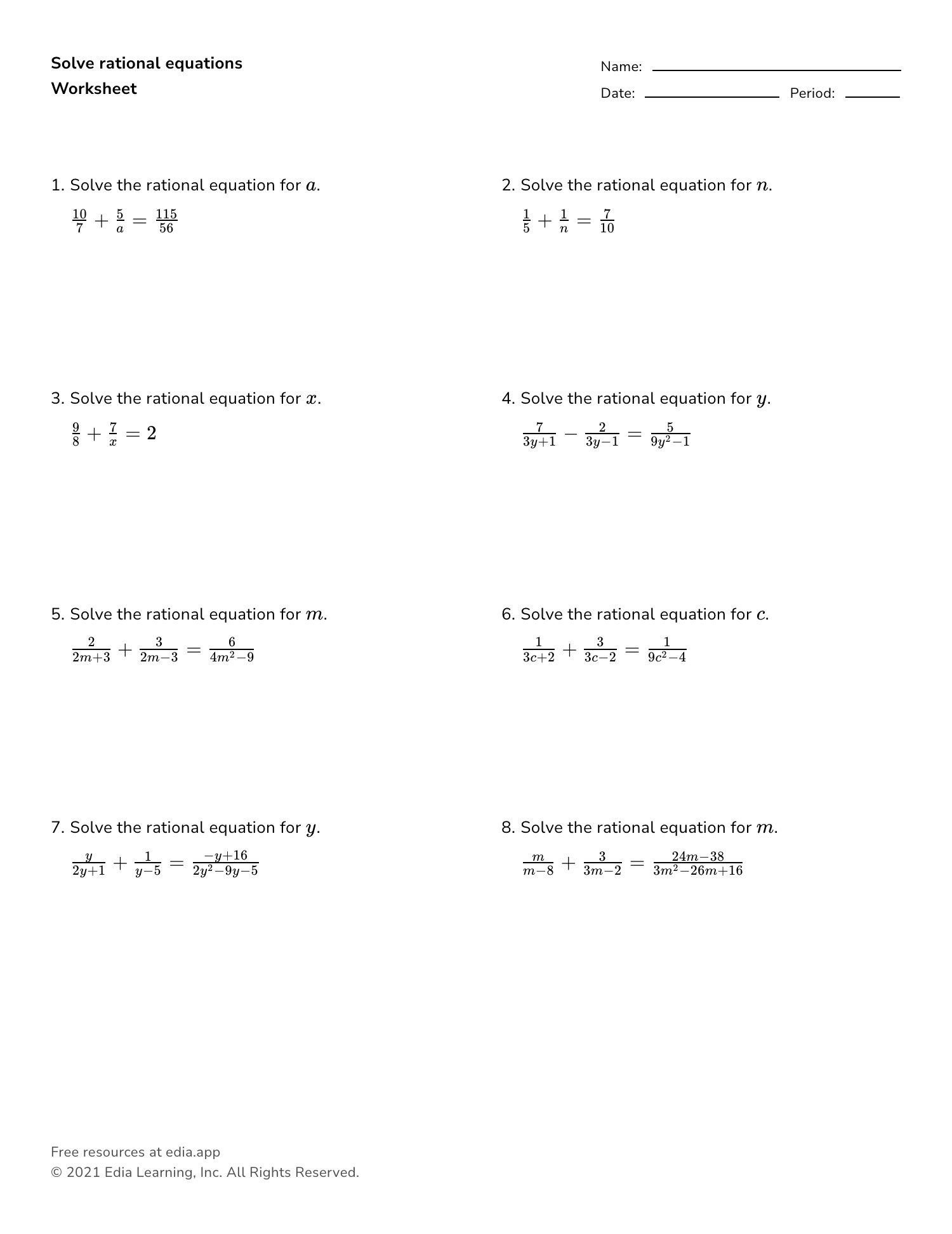 Solving Rational Equations Worksheet Fill Online Printable 