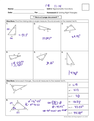 Solving Right Triangles Homework Name Unit 5 Trigonometric 