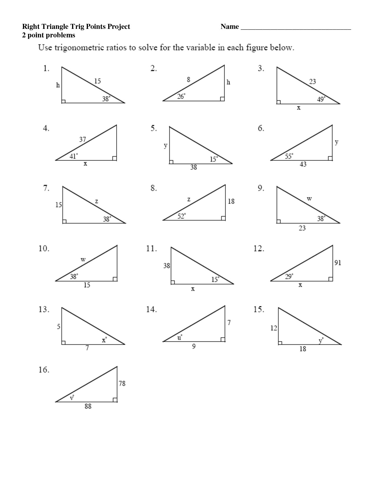 solving right triangles worksheet