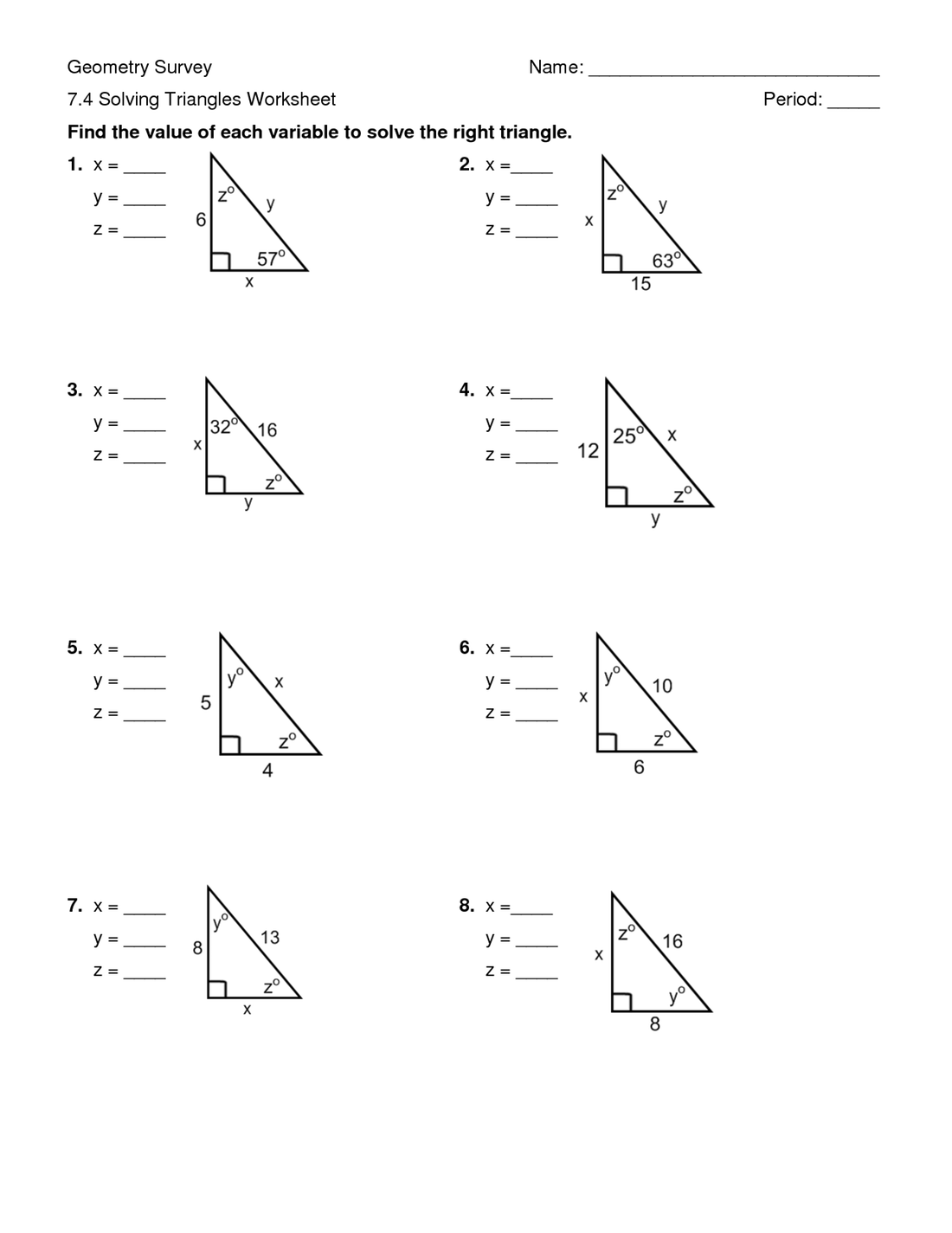 Solving Right Triangles Worksheet Printables Free Worksheets Samples