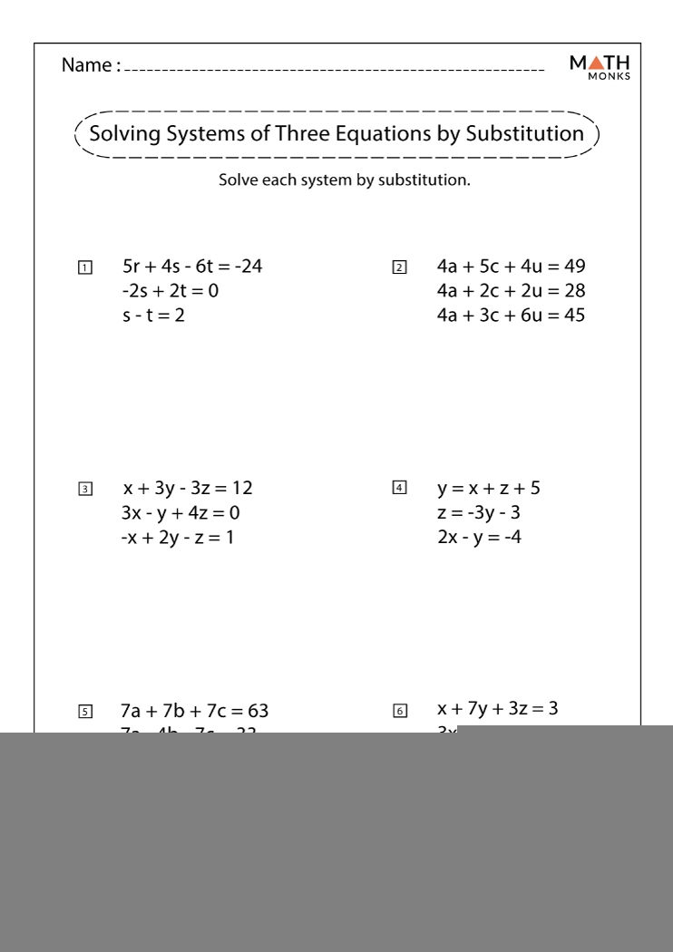Solving Systems Of Equations By Substitution Worksheets Math Monks 