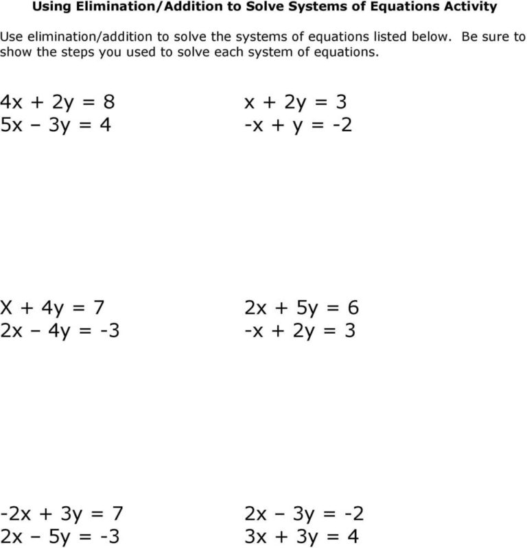 Solving Systems Of Linear Equations Elimination Addition Pdf Db excel