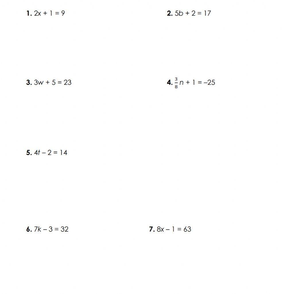 worksheet solving two step equations