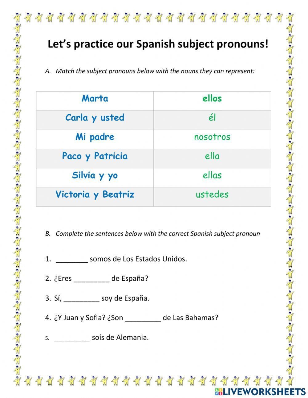 subject pronouns worksheet