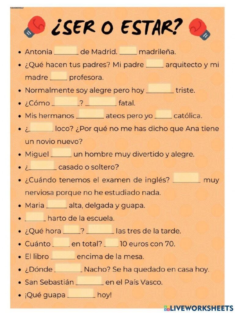 Spanish Worksheet On Ser And Estar Multiple Choice Teaching