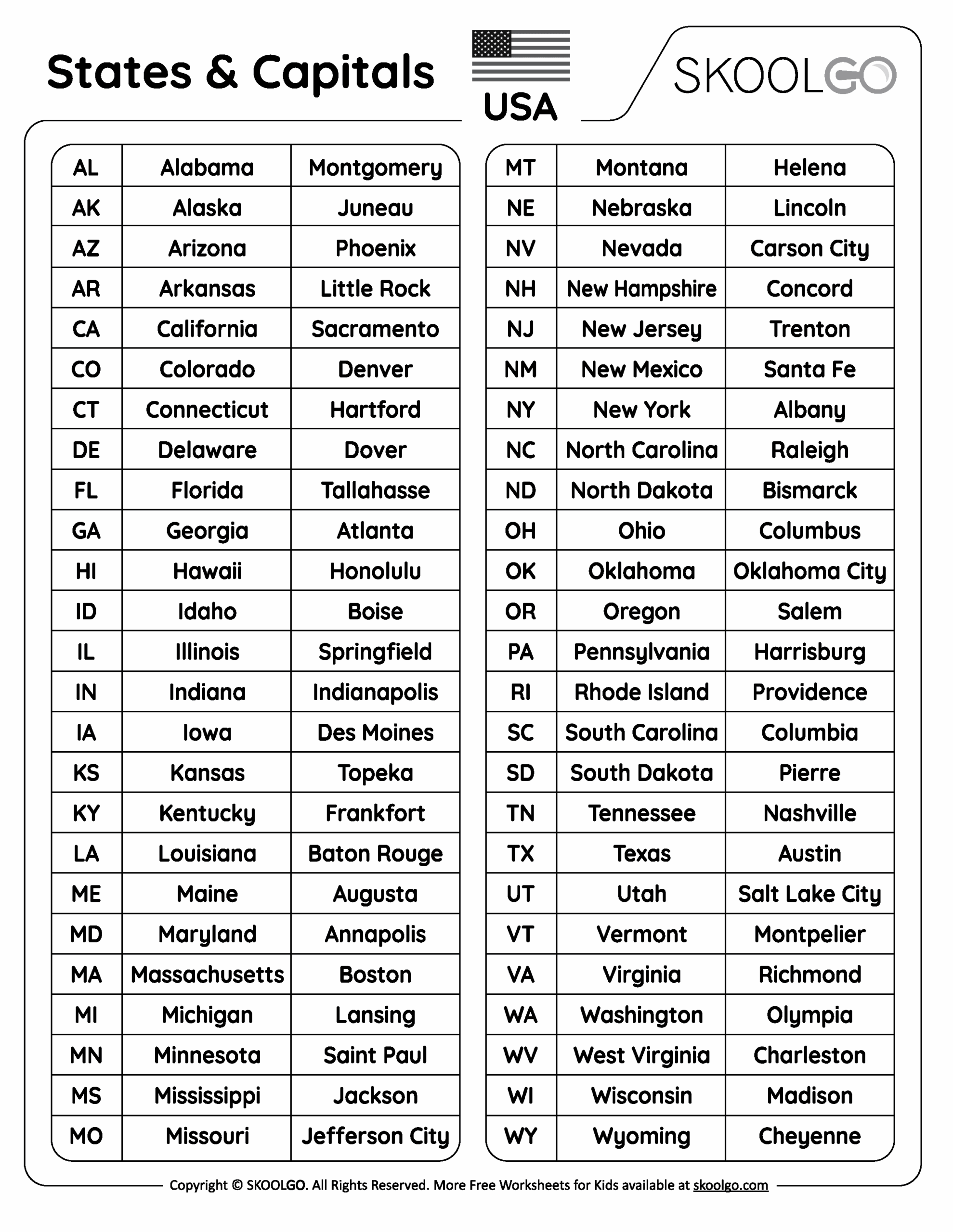 States And Capitals Free Study Guide Teachers Take Out Worksheets 