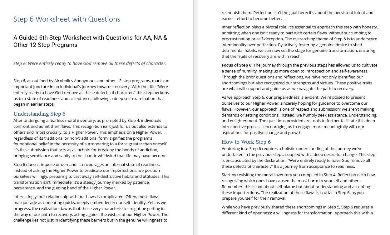 alcoholics anonymous step 2 worksheet