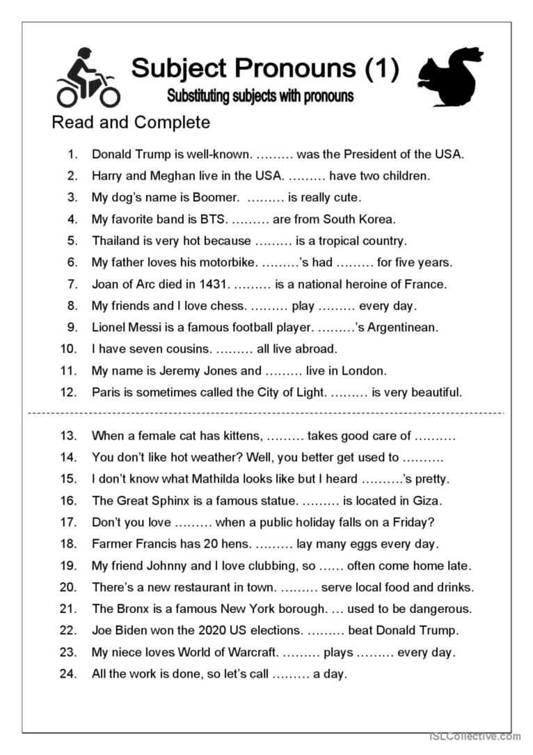 Subject Object Pronouns Interactive Worksheet Edform Worksheets Library