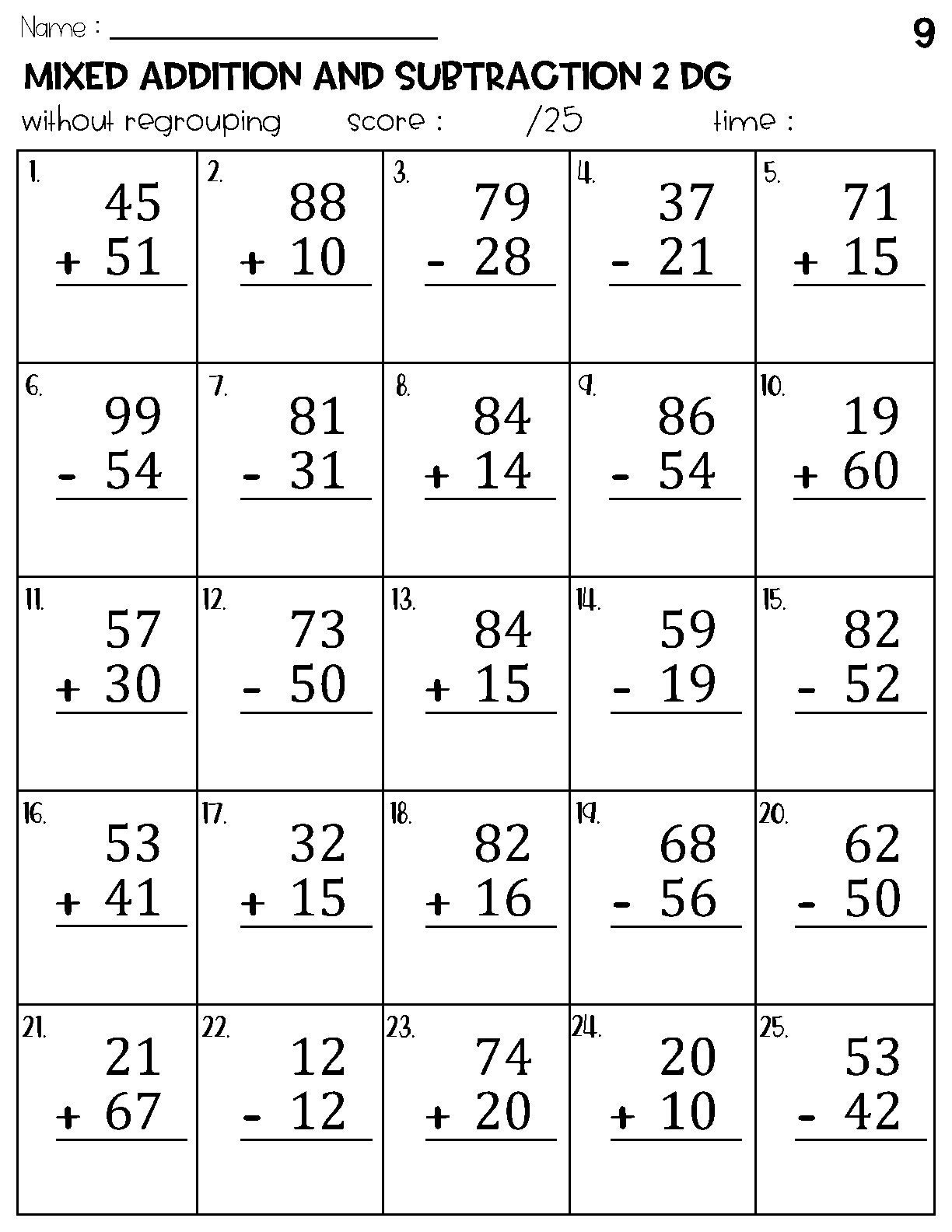 Subtracting 2 Digit From 3 Digit Numbers With Some Regrouping 25 