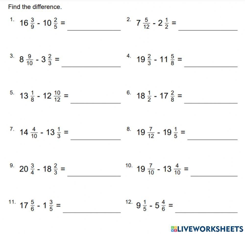 Subtracting Mixed Fractions Easy Version A Worksheets Library