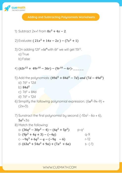 Subtracting Polynomials Definition Methods Steps Examples 