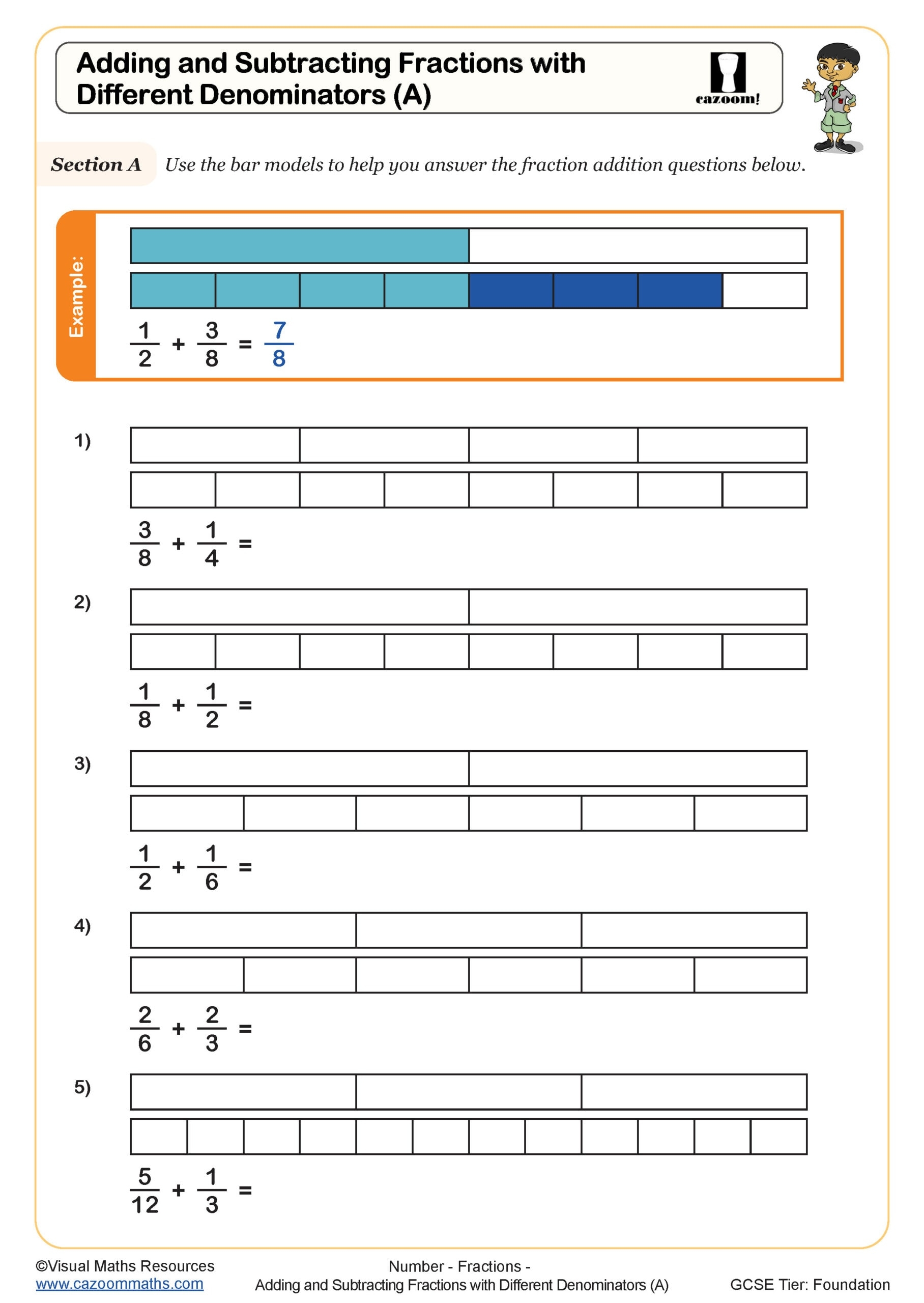 adding and subtracting unlike denominators worksheets