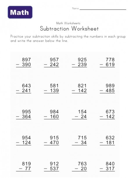 subtraction across zeros worksheets