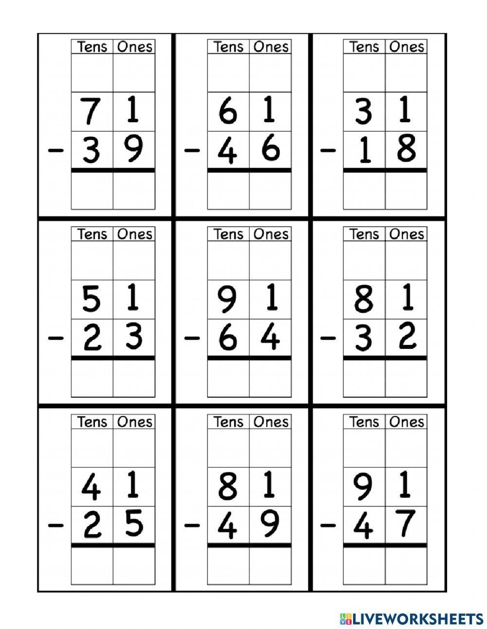 Subtraction With Regrouping Free Online Activity Live Worksheets 