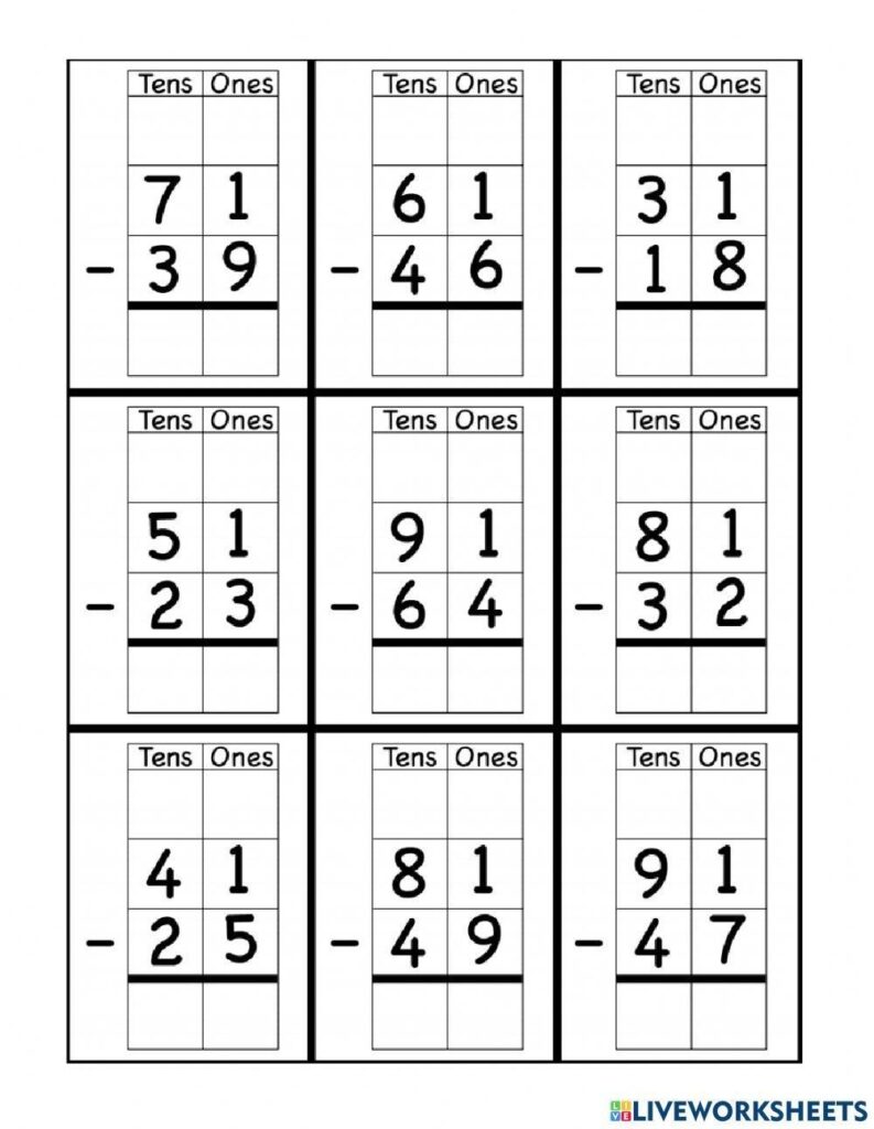 Subtraction With Regrouping Free Online Activity Live Worksheets