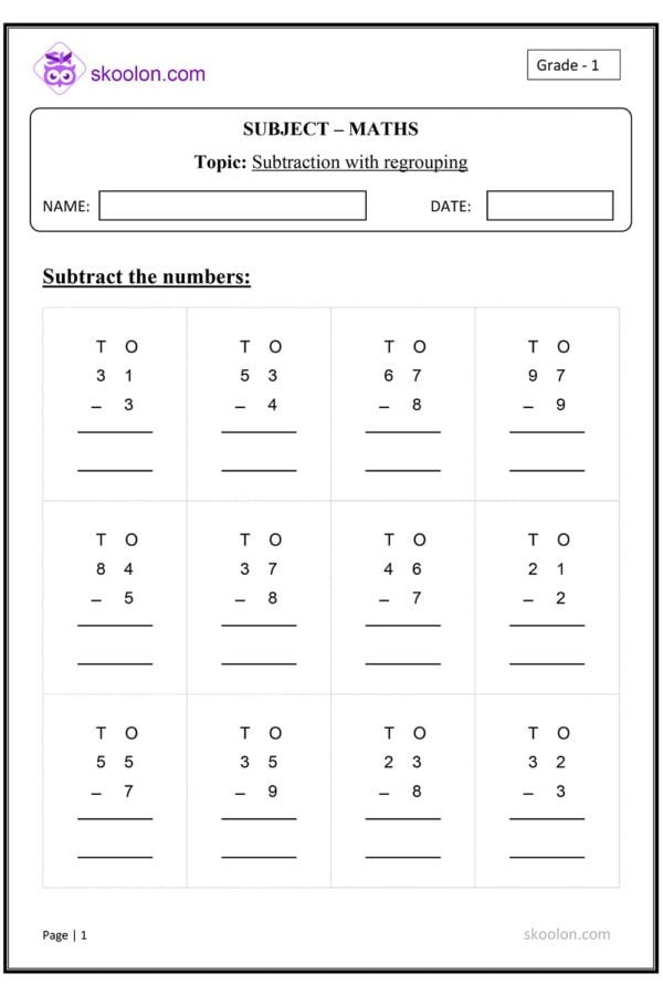 regrouping subtraction worksheets