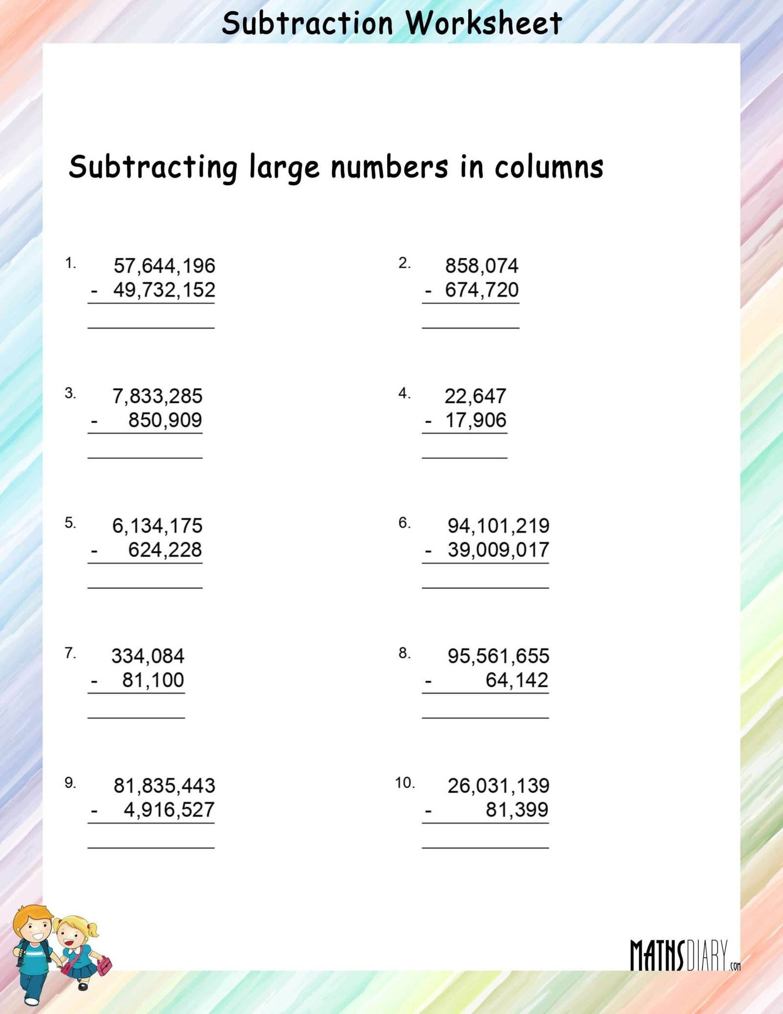 Subtraction Worksheets Grade 4 Math Worksheets