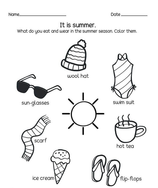 summer season worksheets for kindergarten