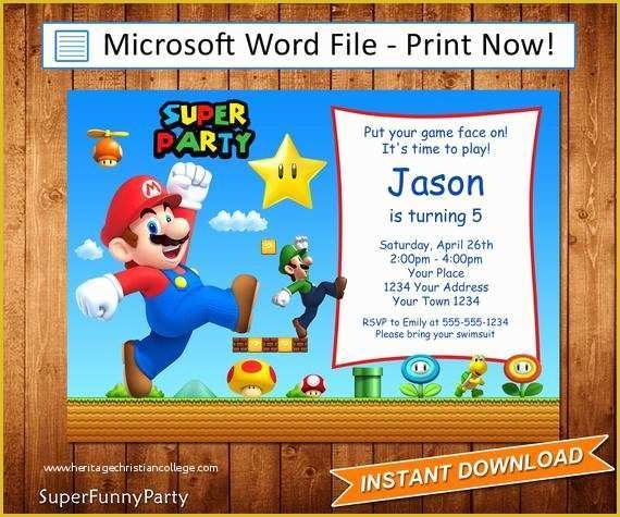 Super Mario Invitations Template Free Of Super Mario Invitation Mario 