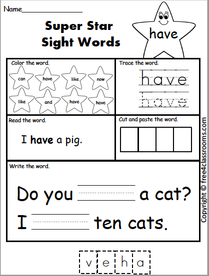 Super Star Worksheet