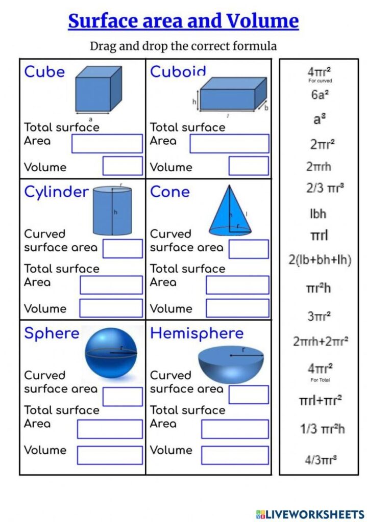 Surface Area And Volume Exercise Live Worksheets Worksheets Library