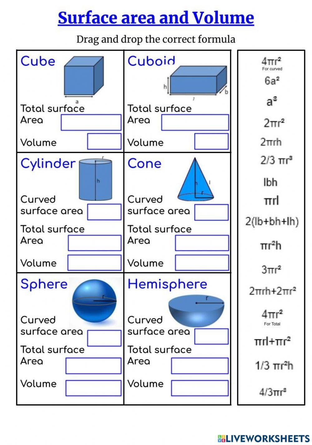 volume and surface area worksheets
