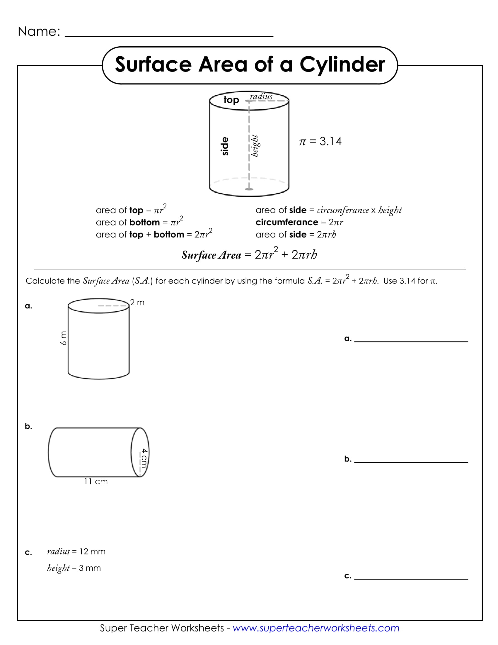 surface area worksheet pdf