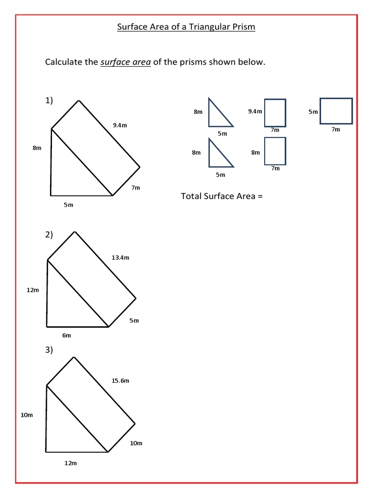 Surface Area Of A Triangular Prism PDF Worksheets Library