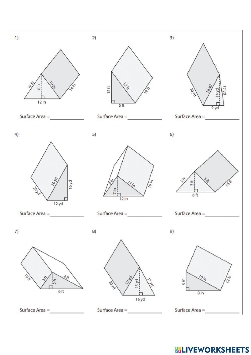 triangular prism surface area worksheet