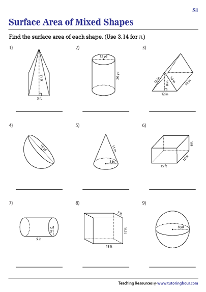 Surface Area Volume Of Rectangular Triangular Prisms Worksheet