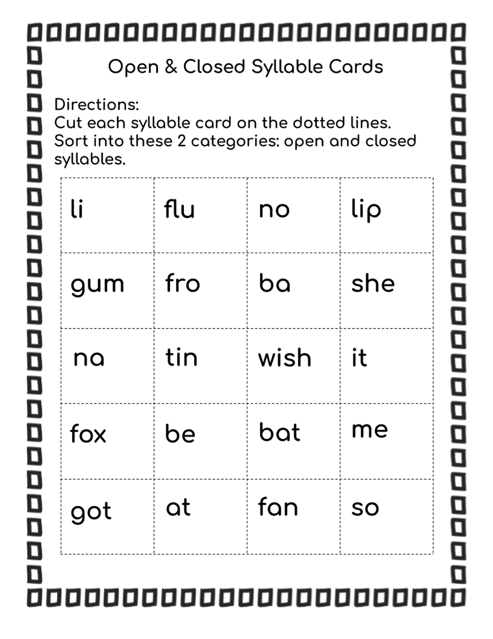 Syllable Types Open Closed Syllable Interactive Printable Activity 