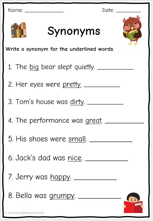 Synonym Worksheets Free English Worksheets Worksheets Library