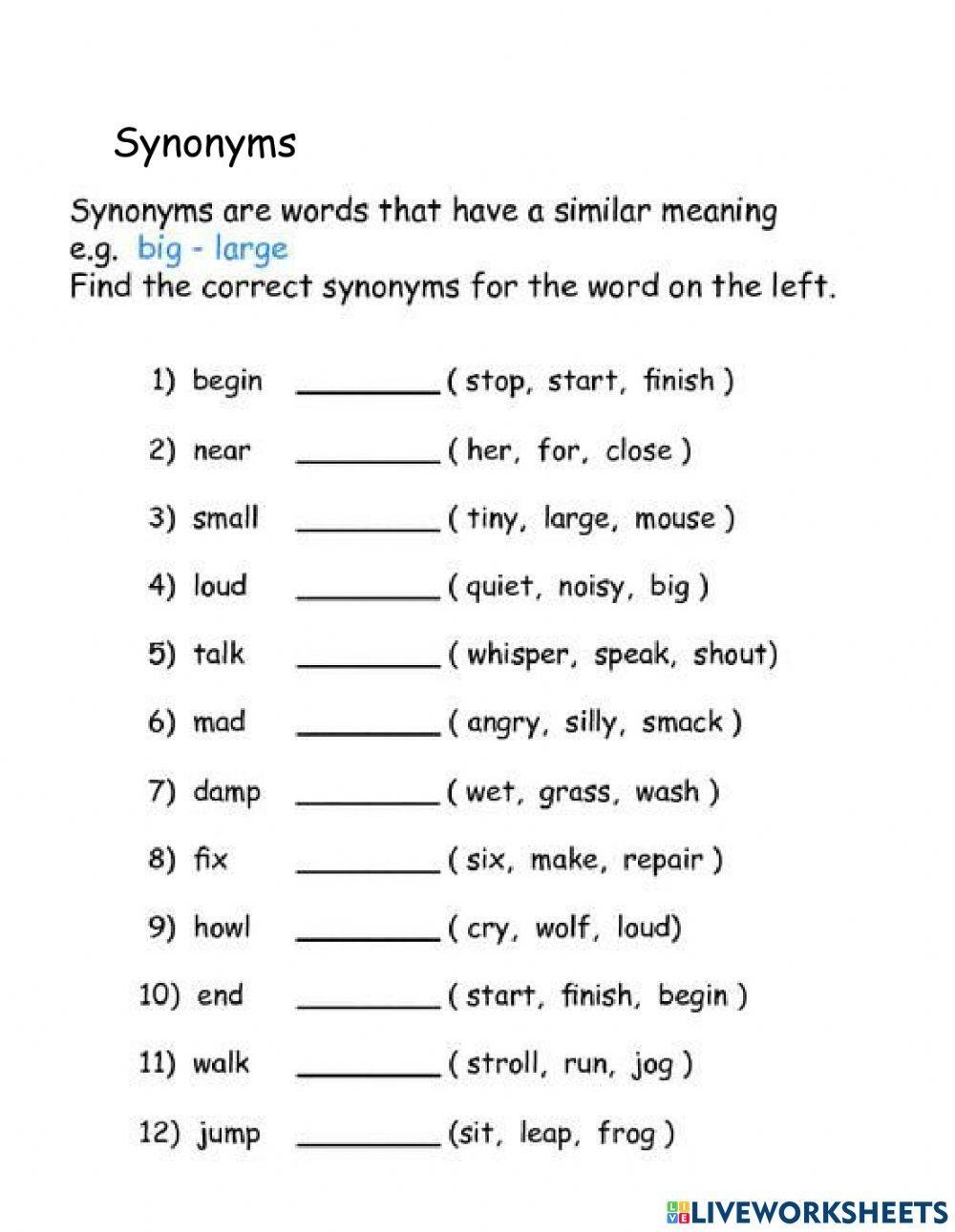 Synonyms And Antonyms Worksheets Worksheets Library