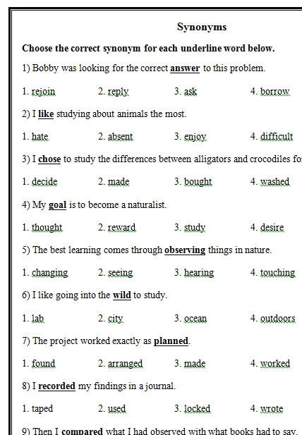 Synonyms Antonyms Worksheet