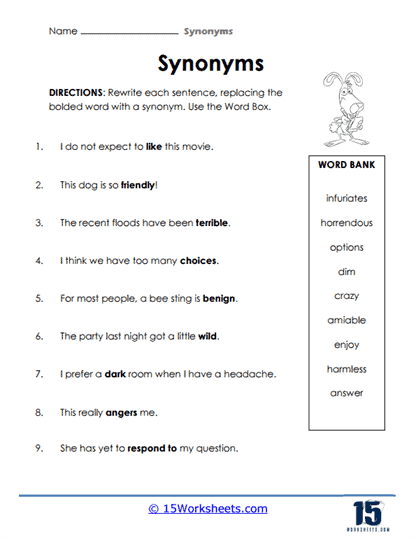 Synonyms Worksheets 15 Worksheets Worksheets Library