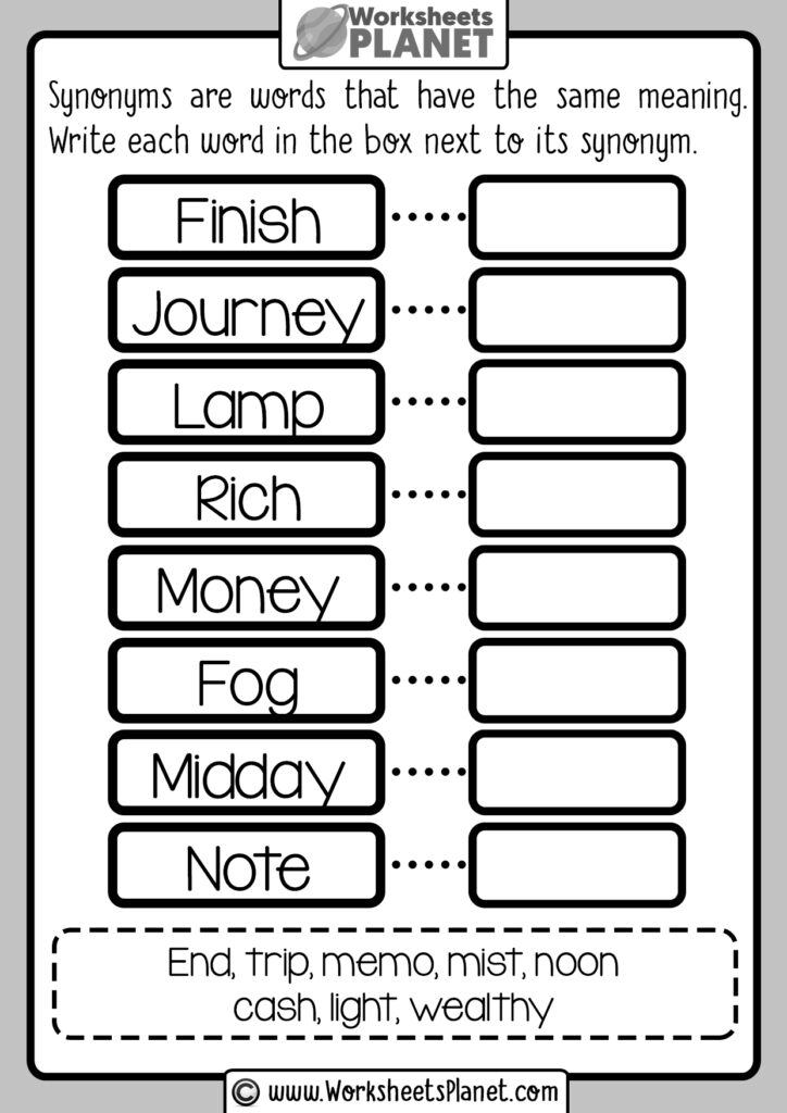Synonyms Worksheets Learning Use Of Synonyms