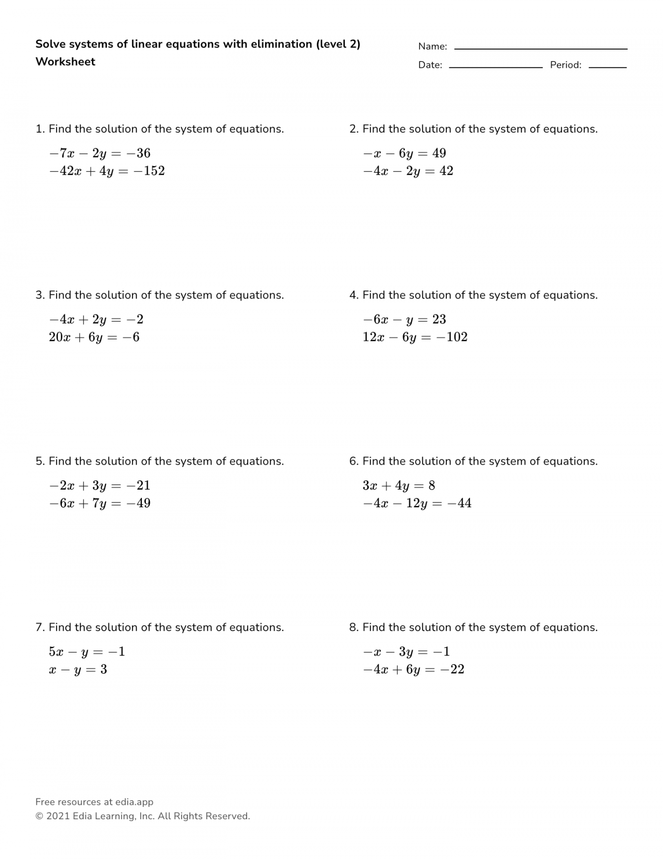 Systems Of Equations By Elimination Worksheet Martin Lindelof