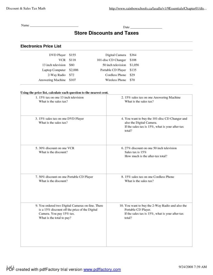 Taxation Worksheet Answers Db excel