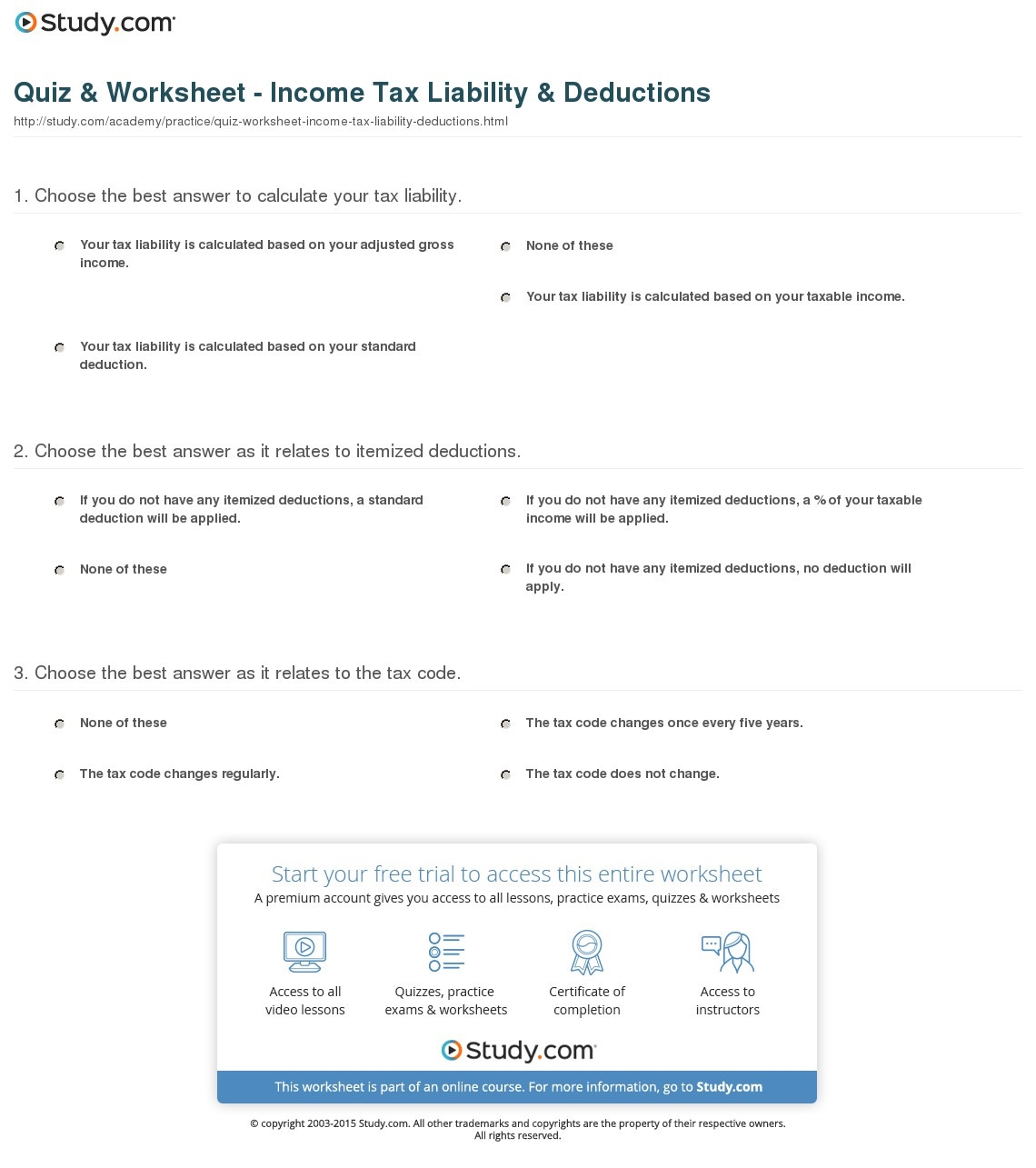 taxation worksheet